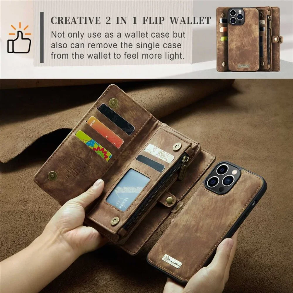 CaseMe 008 Detachable 2-in-1 PU Leather Wallet Phone Case for iPhone 13 ProMax M